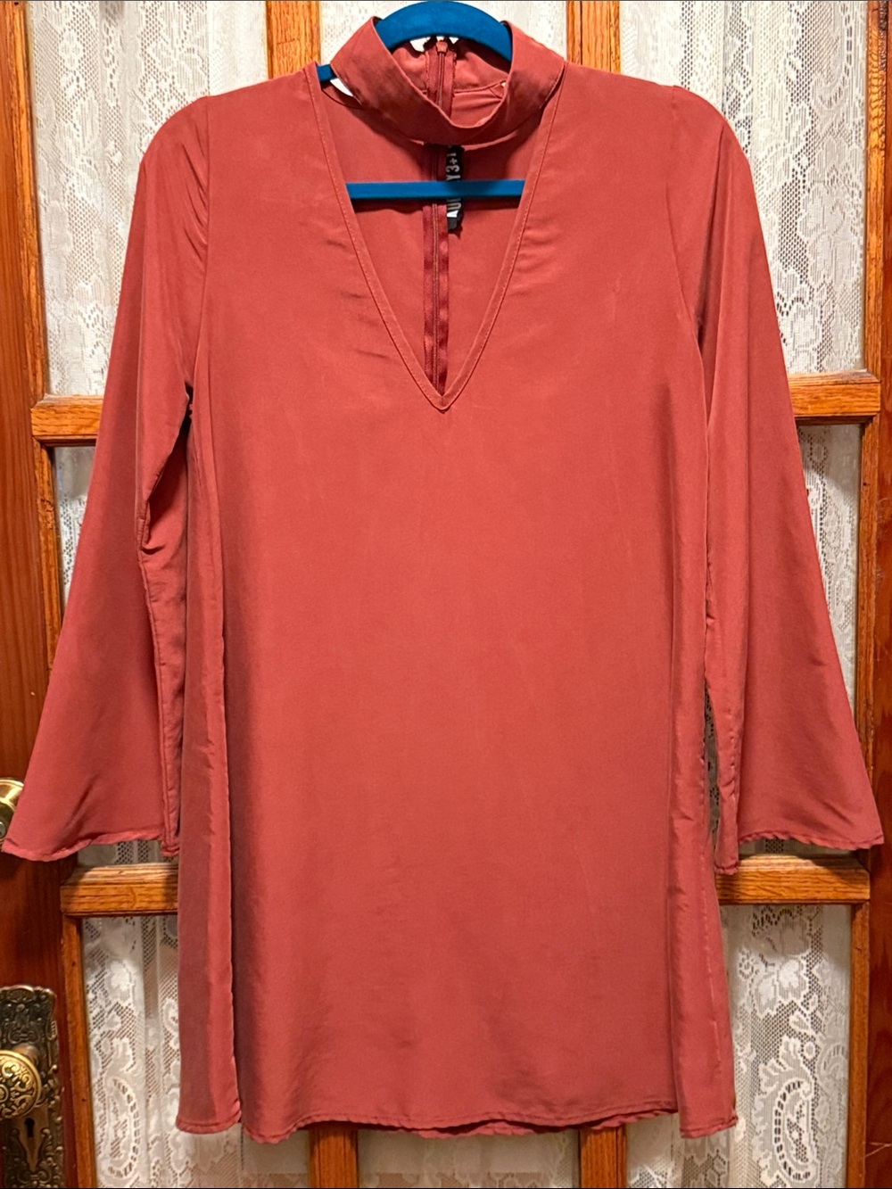 Dusty Rose V-Neck Mock Neck Dress